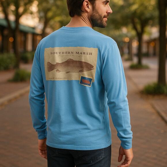 Southern Marsh Men's Tee Breaker Blue Size L Expedition Series Rainbow Trout - Picture 1 of 9